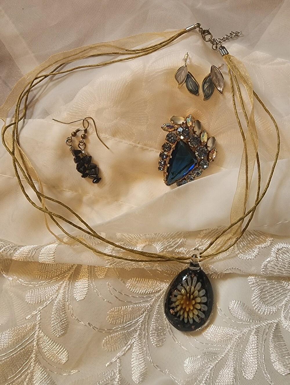 Vintage Jewelry Set; Austrian Crystal Brooch w/ Matching Necklace & Earrings